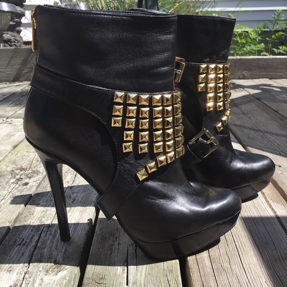 Michael Kors Black Leather Studded Stiletto Boots